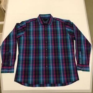 DUCHAMP Multicoloured Check Long Sleeve Slim Cotton Shirt Size 18"